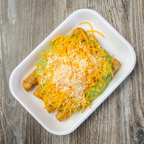 12 BEEF ROLLED TACOS GUACAMOLE.