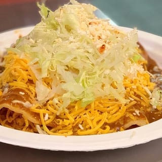 ENCHILADA SAUCE FRIES - FRIES, CHEESE, ENCHILADA SAUCE, QUESO