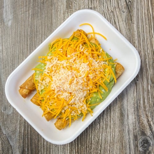 12 CHKN ROLLED TACOS GUACAMOLE.