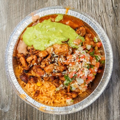 CHICKEN Carne Asada Rice Bowl.
