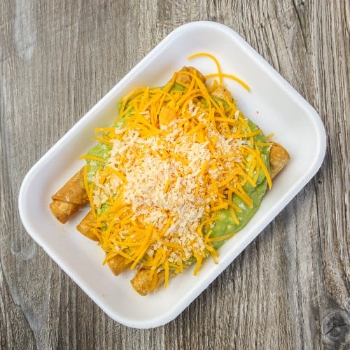 3 CHKN ROLLED TACOS GUACAMOLE.