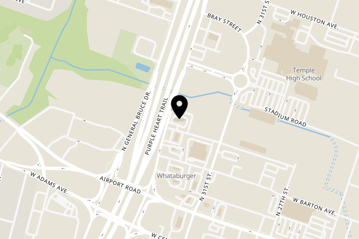Map showing the location of Roberto's Taco Shop #4 Temple, TX on 301 N General Bruce Dr in Temple