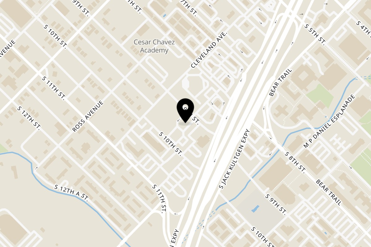 Map showing the location of Roberto's Taco Shop Waco TX on 921 S 9th St Unit 310 in Waco