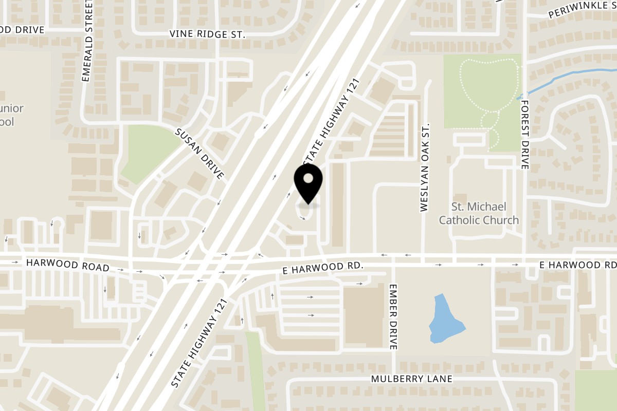 Map showing the location of Roberto's Taco Shop Bedford TX on 2902 State Hwy 121 in Bedford