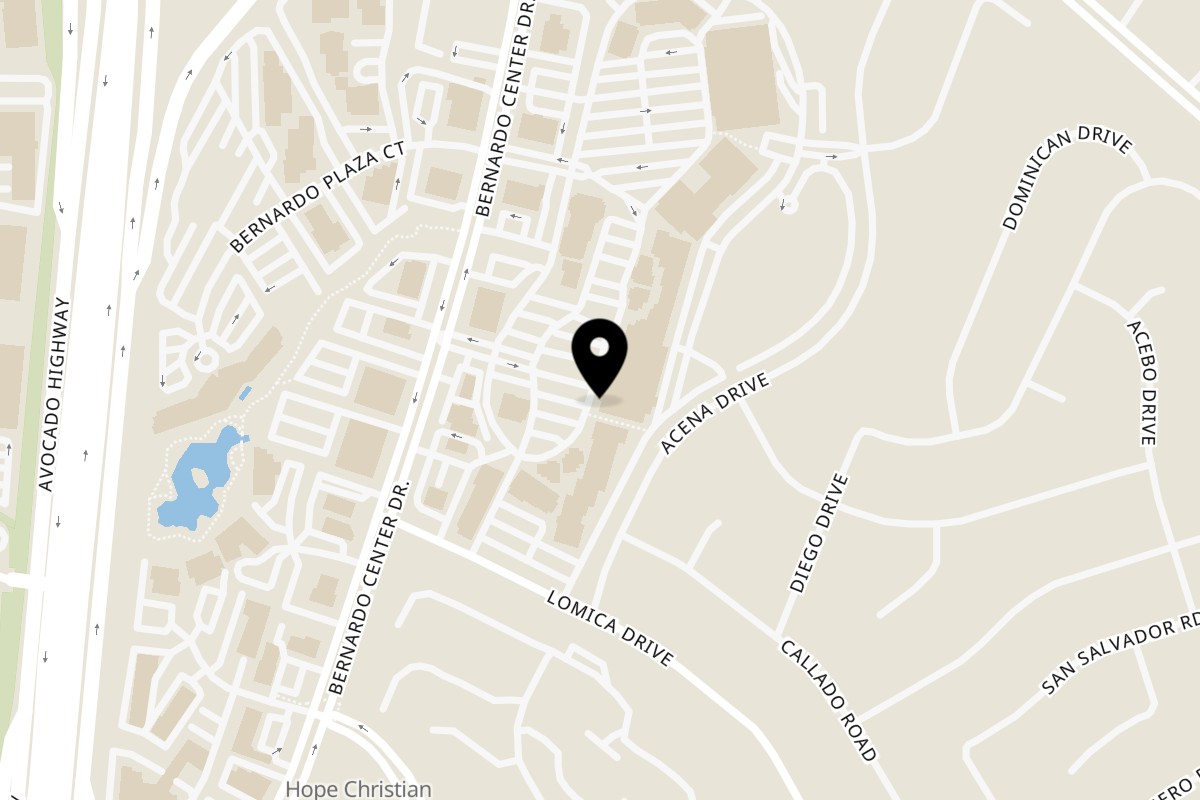 Map showing the location of Roberto's Taco Shop Rancho Bernardo on 16773 Bernardo Center Dr STE D in San Diego